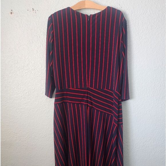 Ralph Lauren Red and Blue Ruched Faux Wrap Dress V-Neck - Picture 3 of 11